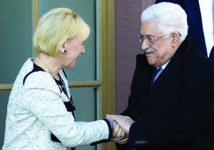 Swedish Foreign Minister Margot Wallström with Palestinian leader Mahmoud Abbas