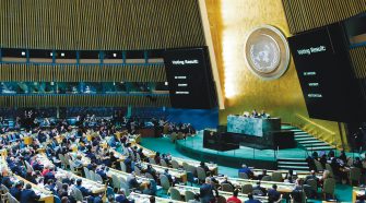 The UN General Assembly votes December 21, 2017, to condemn US recognition of Jerusalem as Israel’s capital.